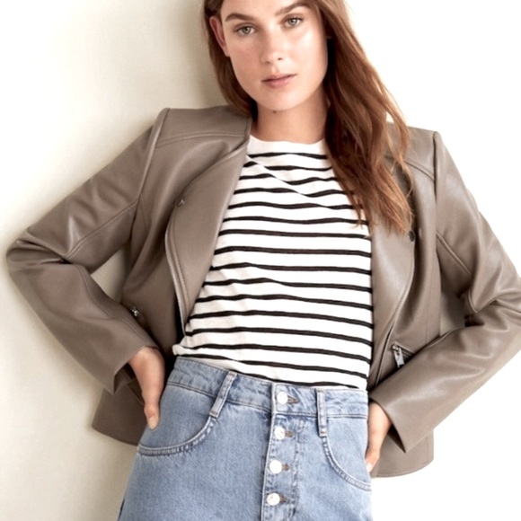 MANGO NWOT Biker Leather Jacket -L - Picture 2 of 15